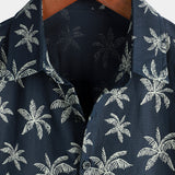 Chemise Hawaïenne en Coton à Manches Courtes avec Imprimé de Palmiers pour Homme