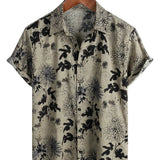 Chemise en Coton pour Homme Vintage à Manches Courtes avec Imprimé Floral Rétro