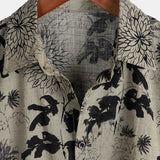 Chemise en Coton pour Homme Vintage à Manches Courtes avec Imprimé Floral Rétro
