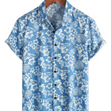 Chemise en Coton Aloha à Manches Courtes avec Imprimé Floral Tropical Bleu pour Homme