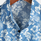 Chemise en Coton Aloha à Manches Courtes avec Imprimé Floral Tropical Bleu pour Homme