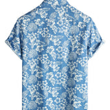Chemise en Coton Aloha à Manches Courtes avec Imprimé Floral Tropical Bleu pour Homme