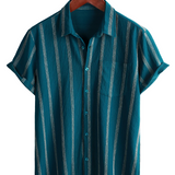 Chemise Hawaïenne en Coton Vintage d'Été pour Homme avec Rayures et Boutons sur la Poitrine