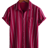Chemise Hawaïenne en Coton Vintage d'Été pour Homme avec Rayures et Boutons sur la Poitrine