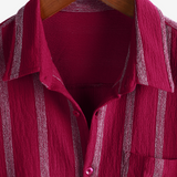 Chemise Hawaïenne en Coton Vintage d'Été pour Homme avec Rayures et Boutons sur la Poitrine