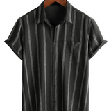 Chemise Hawaïenne en Coton Vintage d'Été pour Homme avec Rayures et Boutons sur la Poitrine