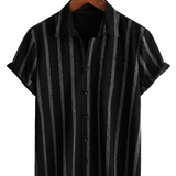 Chemise Hawaïenne en Coton Vintage d'Été pour Homme avec Rayures et Boutons sur la Poitrine