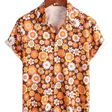 Chemise en Coton d'Été à Manches Courtes avec Boutons de Fleurs Vintage pour Homme, Thème Disco des Années 70