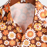Chemise en Coton d'Été à Manches Courtes avec Boutons de Fleurs Vintage pour Homme, Thème Disco des Années 70