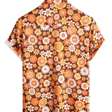 Chemise en Coton d'Été à Manches Courtes avec Boutons de Fleurs Vintage pour Homme, Thème Disco des Années 70