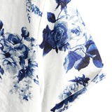 Chemise Hawaïenne en Coton avec Imprimé Floral Bleu pour Homme, à Manches Courtes, avec Boutons et Col Blanc