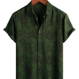 Chemise en Coton pour Homme Vintage Hawaïenne à Manches Courtes avec Boutons, Florale Vert Foncé pour Vacances à la Plage