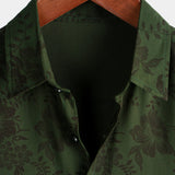 Chemise en Coton pour Homme Vintage Hawaïenne à Manches Courtes avec Boutons, Florale Vert Foncé pour Vacances à la Plage