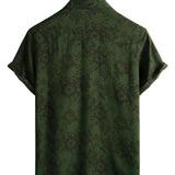 Chemise en Coton pour Homme Vintage Hawaïenne à Manches Courtes avec Boutons, Florale Vert Foncé pour Vacances à la Plage