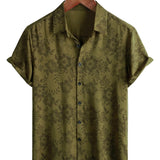 Chemise en Coton Vintage Florale Verte pour Homme à Manches Courtes Cool Rétro Été Années 70