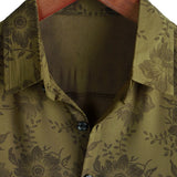 Chemise en Coton Vintage Florale Verte pour Homme à Manches Courtes Cool Rétro Été Années 70