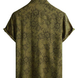 Chemise en Coton Vintage Florale Verte pour Homme à Manches Courtes Cool Rétro Été Années 70