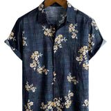 Chemise Casual en Coton à Manches Courtes avec Imprimé Floral pour Homme