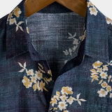 Chemise Casual en Coton à Manches Courtes avec Imprimé Floral pour Homme