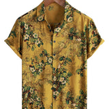 Chemise en Coton Vintage Casual pour Homme Douce avec Fleurs et Manches Courtes