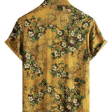 Chemise en Coton Vintage Casual pour Homme Douce avec Fleurs et Manches Courtes