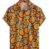 Chemise Vintage en Coton Géométrique Orange des Années 70 pour Homme avec Boutons