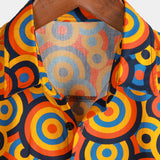 Chemise Vintage en Coton Géométrique Orange des Années 70 pour Homme avec Boutons