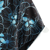 Chemise à Manches Courtes en Coton avec Boutons de Crâne Floral Bleu Décontractée pour Homme