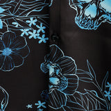 Chemise à Manches Courtes en Coton avec Boutons de Crâne Floral Bleu Décontractée pour Homme