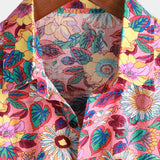 Chemise en Coton pour Homme Hawaïenne à Boutons Rose Floral à Manches Courtes pour l'Été