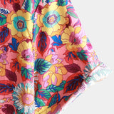 Chemise en Coton pour Homme Hawaïenne à Boutons Rose Floral à Manches Courtes pour l'Été