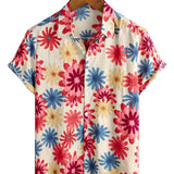 Chemise à Manches Courtes en Coton Hawaïenne pour Homme avec Fleurs Marguerite pour l'Été à la Plage
