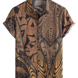 Chemise en Coton d'Été Rétro Vintage pour Homme avec Boutons pour Vacances à la Plage à Manches Courtes
