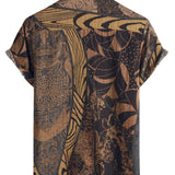 Chemise en Coton d'Été Rétro Vintage pour Homme avec Boutons pour Vacances à la Plage à Manches Courtes