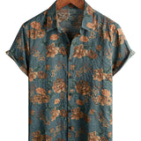 Chemise en Coton d'Été Bleue à Boutons Rétro Florale Vintage pour Homme