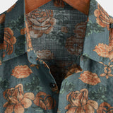 Chemise en Coton d'Été Bleue à Boutons Rétro Florale Vintage pour Homme