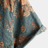 Chemise en Coton d'Été Bleue à Boutons Rétro Florale Vintage pour Homme