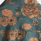 Chemise en Coton d'Été Bleue à Boutons Rétro Florale Vintage pour Homme