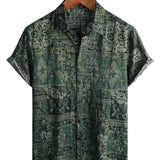 Chemise en Coton à Imprimé Floral Paisley Rétro pour Homme, Verte, à Manches Courtes