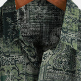 Chemise en Coton à Imprimé Floral Paisley Rétro pour Homme, Verte, à Manches Courtes