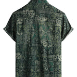 Chemise en Coton à Imprimé Floral Paisley Rétro pour Homme, Verte, à Manches Courtes