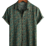 Chemise en Coton pour Homme Vintage Imprimé Paisley des Années 70, Vert, Boho, Rétro, Tribal, à Manches Courtes
