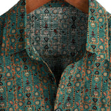 Chemise en Coton pour Homme Vintage Imprimé Paisley des Années 70, Vert, Boho, Rétro, Tribal, à Manches Courtes