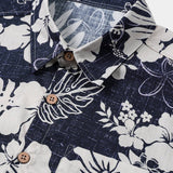 Chemise Vintage en Coton à Manches Courtes pour Homme avec Motif de Fleurs d'Île