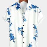 Chemise Casual en Coton à Manches Courtes avec Boutons pour Homme en Bleu avec Imprimé Floral