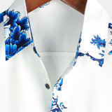 Chemise Casual en Coton à Manches Courtes avec Boutons pour Homme en Bleu avec Imprimé Floral