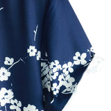 Chemise Casual en Coton à Manches Courtes avec Col en Imprimé Floral pour Homme en Bleu Marine Vintage