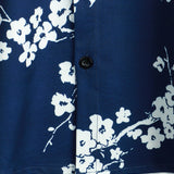 Chemise Casual en Coton à Manches Courtes avec Col en Imprimé Floral pour Homme en Bleu Marine Vintage