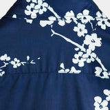 Chemise Casual en Coton à Manches Courtes avec Col en Imprimé Floral pour Homme en Bleu Marine Vintage