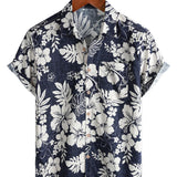 Chemise Vintage en Coton à Manches Courtes pour Homme avec Motif de Fleurs d'Île
